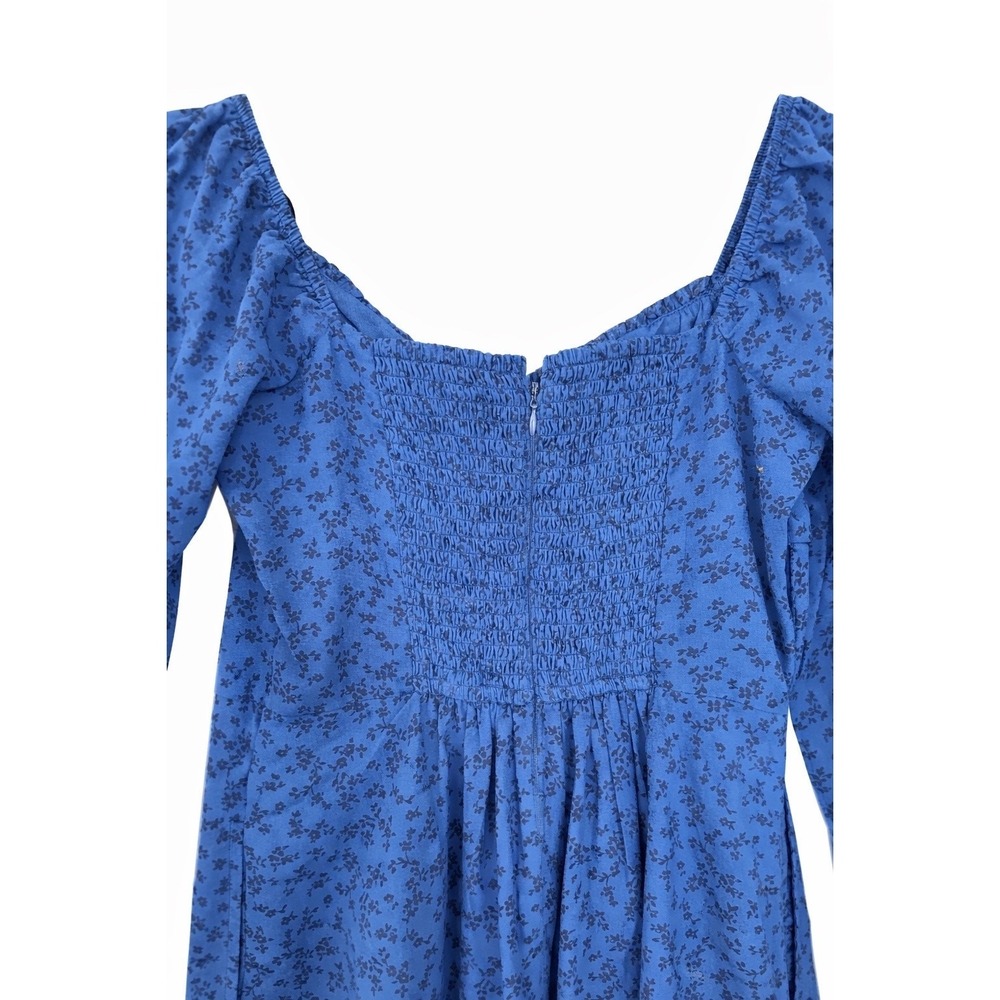 Hollister Blue Floral Mini Dress Medium Smocked Babydoll Puff Sleeve Y2K - Picture 10 of 11